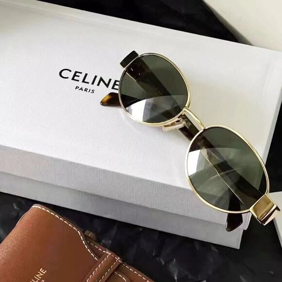 ✨Celine Triomphe Sunglasses CL4S235U Gold Frame Green Lenses - Picture 2 of 7